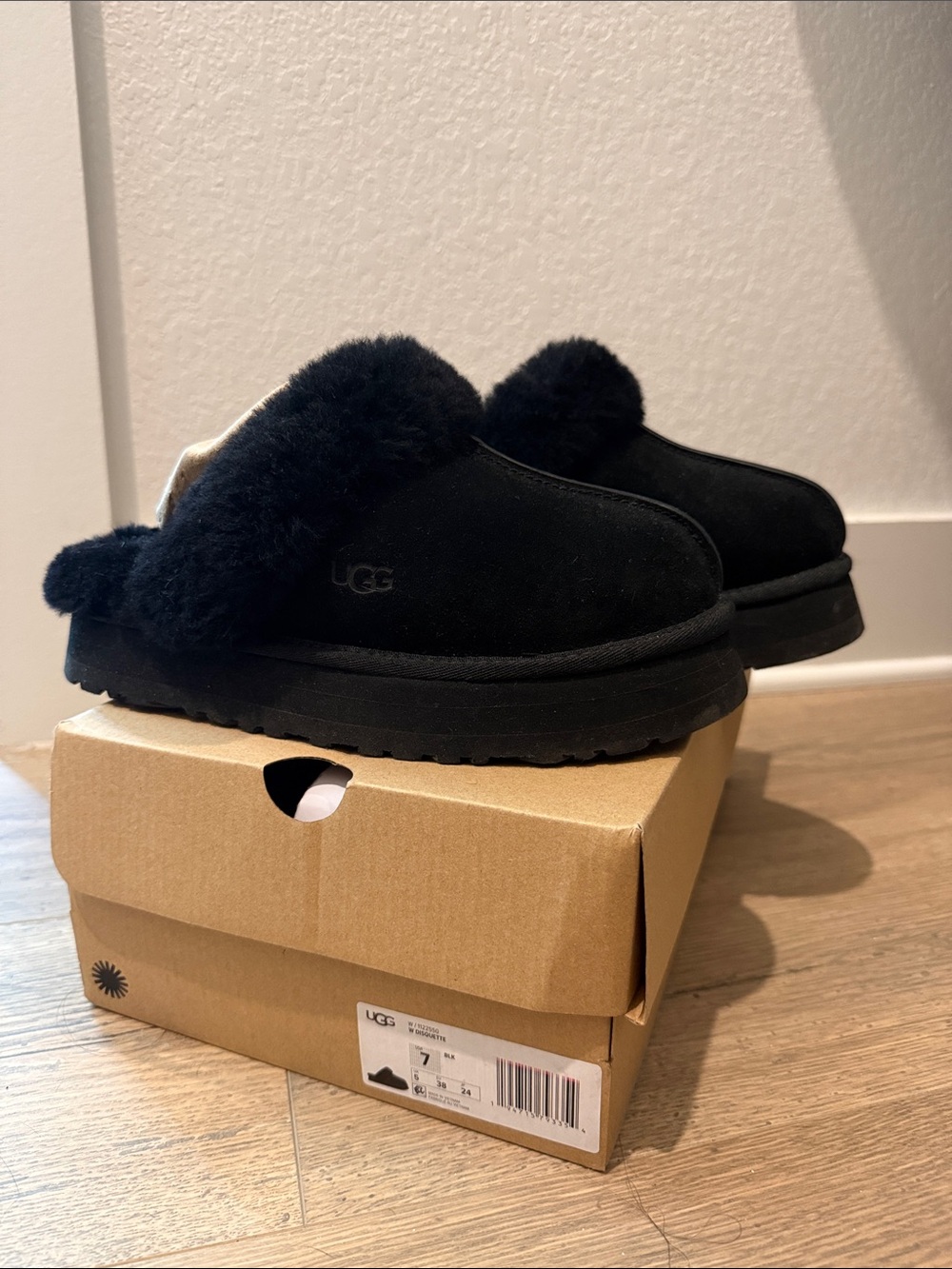 UGG Kids Black Shearling Slide Slippers
